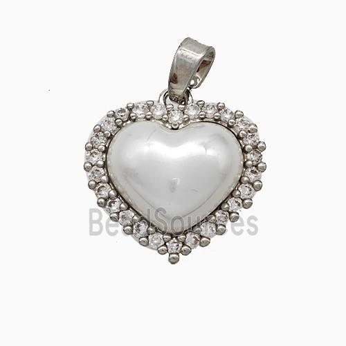 Copper Heart Pendant Pave Zirconia White Pearlized Resin Platinum Plated