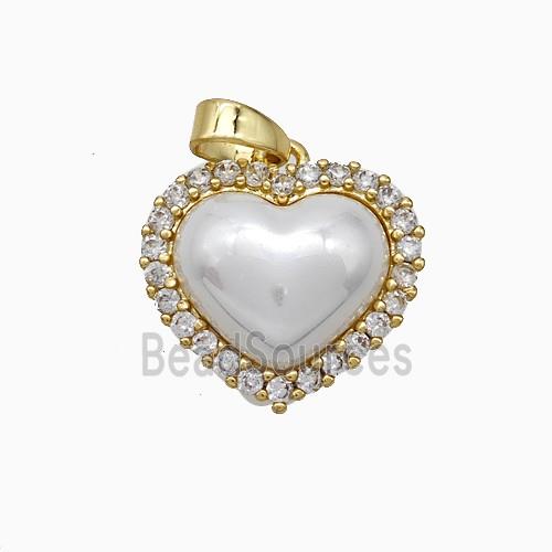 Copper Heart Pendant Pave Zirconia White Pearlized Resin Gold Plated