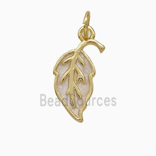 Copper Leaf Pendant White Painted Gold Plated