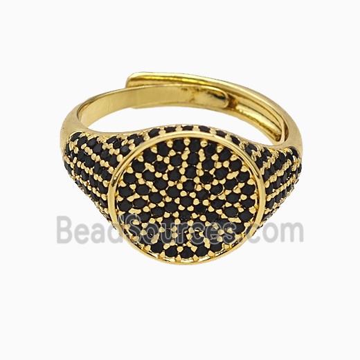 Copper Sun Rings Pave Black Zirconia Adjustable Gold Plated