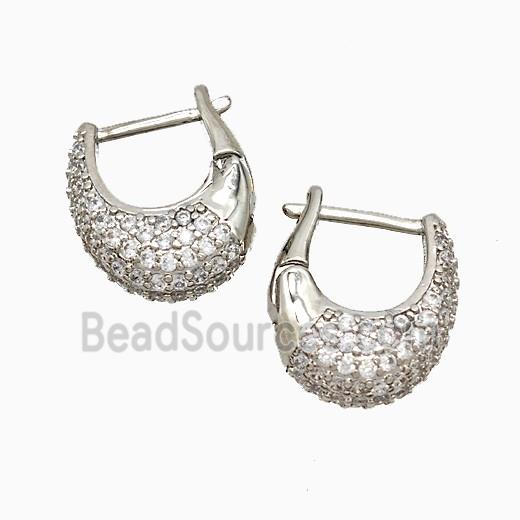 Copper Latchback Earrings Pave Zirconia Platinum Plated
