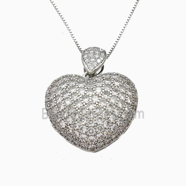 Copper Heart Necklace Pave Zirconia Platinum Plated