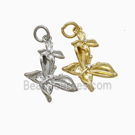 Copper Butterfly Pendant Pave Zirconia Mixed