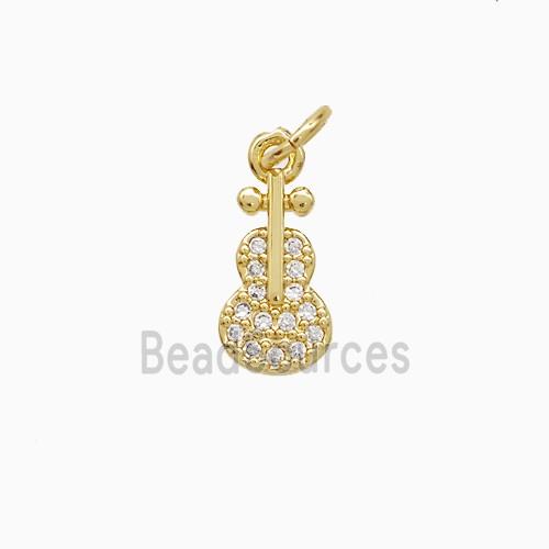 Copper Lute Charms Pendant Pave Zirconia Pipa 18K Gold Plated