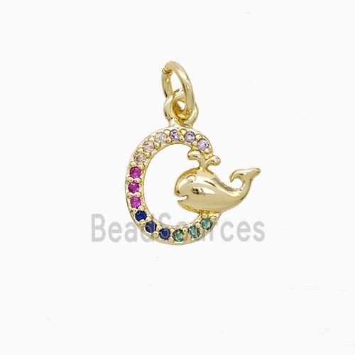 Copper Dolphin Pendant Pave Zirconia 18K Gold Plated
