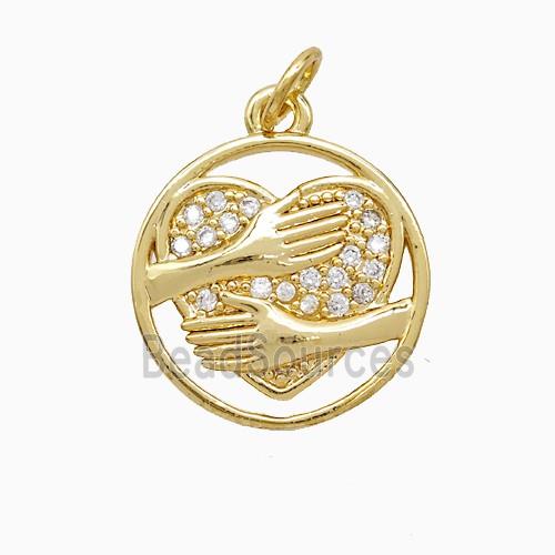 Copper Hand Heart Pendant Pave Zirconia Lover 18K Gold Plated