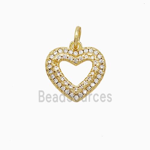 Copper Heart Pendant Pave Zirconia Hollow 18K Gold Plated