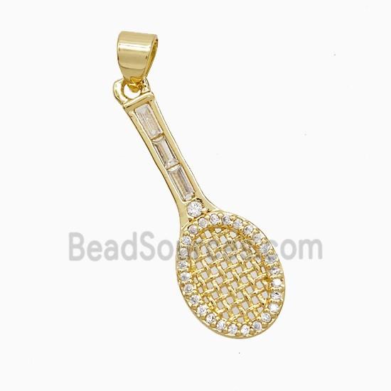 Copper Tennis Racket Pendant Pave Zirconia Sports 18K Gold Plated