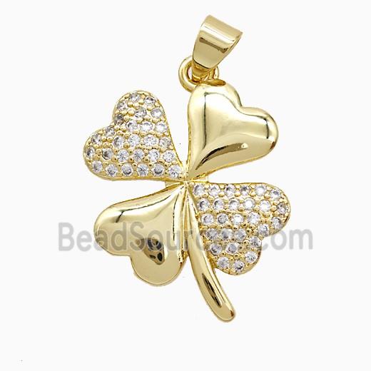 Copper Clover Pendant Pave Zirconia 18K Gold Plated