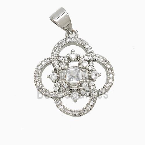 Copper Clover Pendant Pave Zirconia Platinum Plated