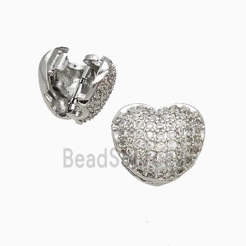 Copper Heart Beads Pave Zirconia Platinum Plated