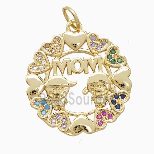 Copper Sibling Kids Pendant Pave Zirconia MOM 18K Gold Plated
