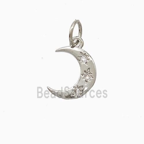 Copper Moon Pendant Pave Zirconia Platinum Plated