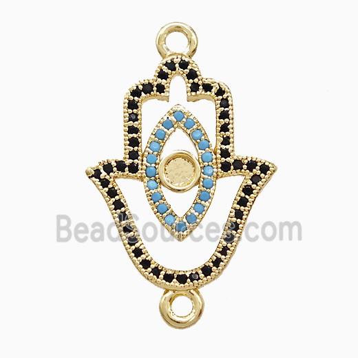 Copper Hamsahand Connector Pave Zirconia Eye 18K Gold Plated