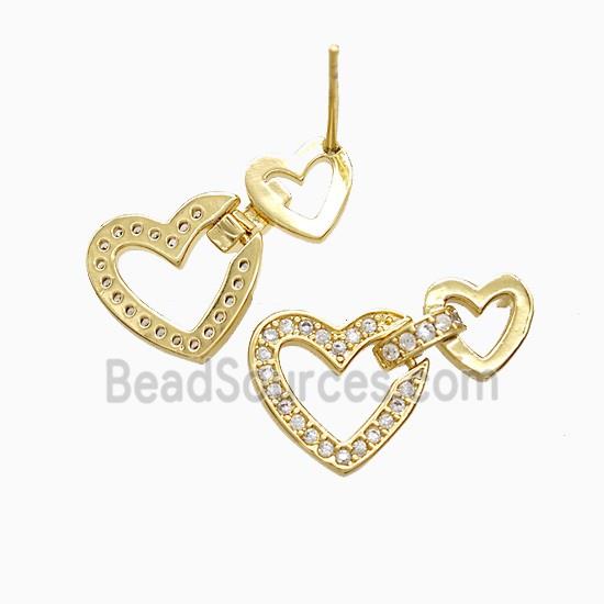 Copper Heart Stud Earrings Pave Zirconia 18K Gold Plated
