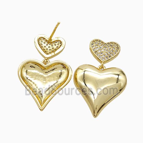 Copper Heart Stud Earrings Pave Zirconia 18K Gold Plated