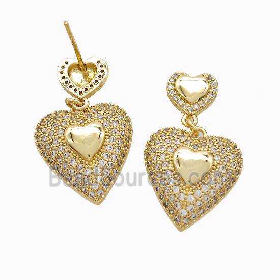 Copper Heart Stud Earrings Pave Zirconia 18K Gold Plated