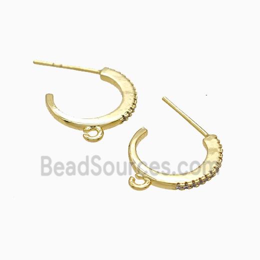 Copper Stud Earrings Pave Zirconia 18K Gold Plated