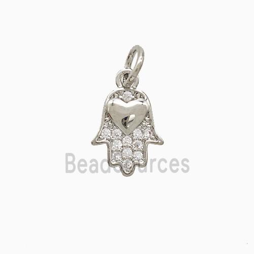 Copper Hamsahand Pendant Pave Zirconia Platinum Plated