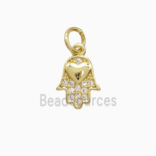 Copper Hamsahand Pendant Pave Zirconia Gold Plated