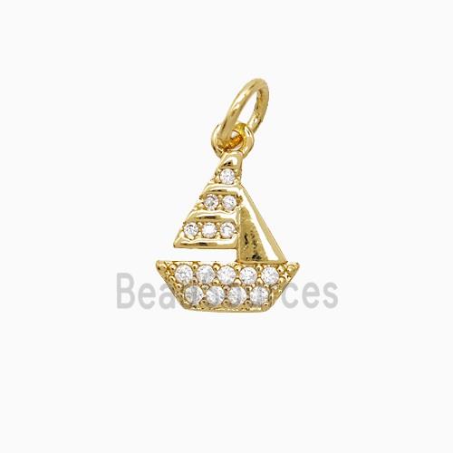 Copper Sailboat Pendant Pave Zirconia Gold Plated