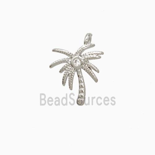 Coconut Tree Charms Copper Palm Pendant Pave Zirconia Platinum Plated