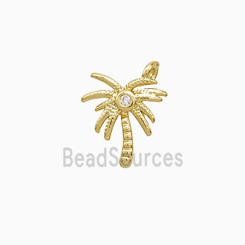 Coconut Tree Charms Copper Palm Pendant Pave Zirconia Gold Plated