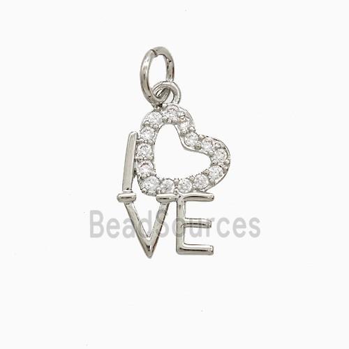 Copper Heart Love Pendant Pave Zirconia Platinum Plated