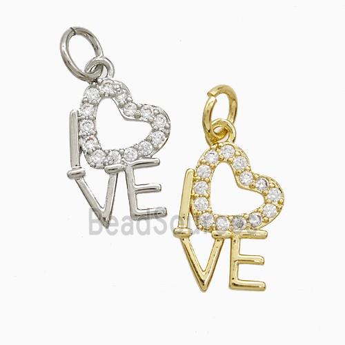 Copper Heart Love Pendant Pave Zirconia Mixed