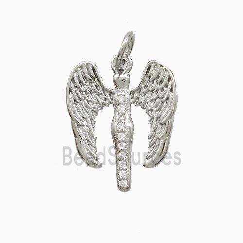 Copper Angel Wings Pendant Pave Zirconia Platinum Plated