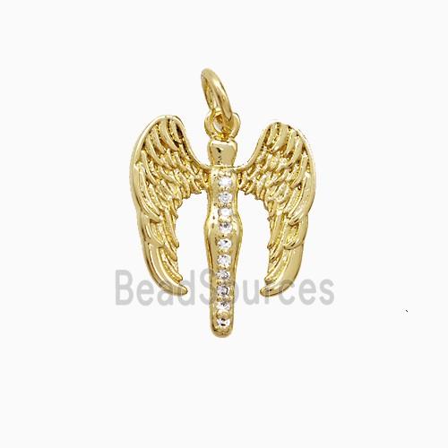 Copper Angel Wings Pendant Pave Zirconia Gold Plated