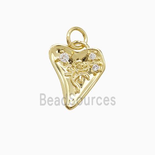 Copper Heart Flower Pendant Pave Zirconia Gold Plated