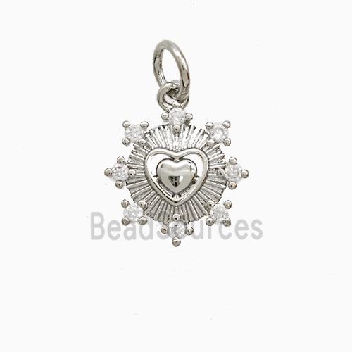 Copper Heart Pendant Pave Zirconia Platinum Plated