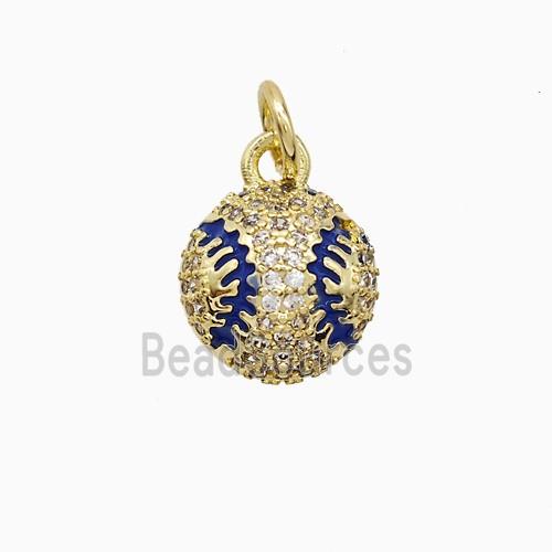 Copper Rugby Pendant Pave Zirconia Blue Enamel American Football Sports Gold Plated