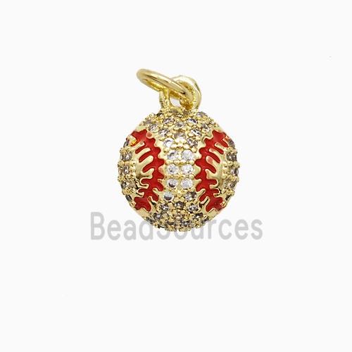 Copper Rugby Pendant Pave Zirconia Red Enamel American Football Sports Gold Plated