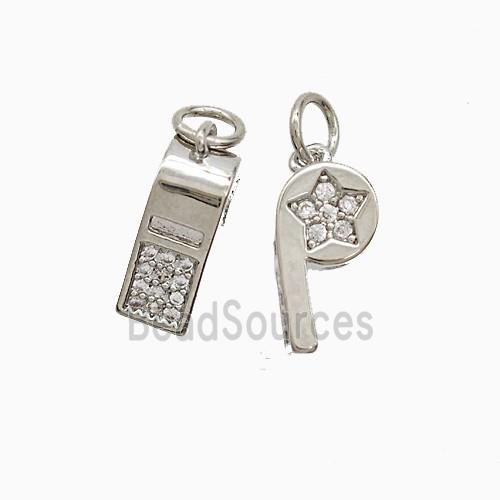 Copper Whistle Pendant Pave Zirconia Star Platinum Plated