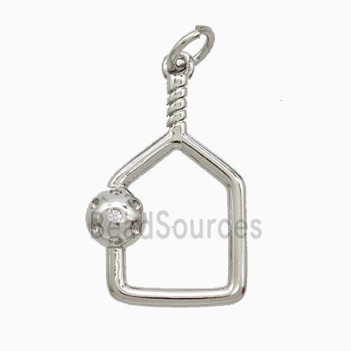 Pickleball Paddle Charms Copper Pendant Pave Zirconia Sport Platinum Plated