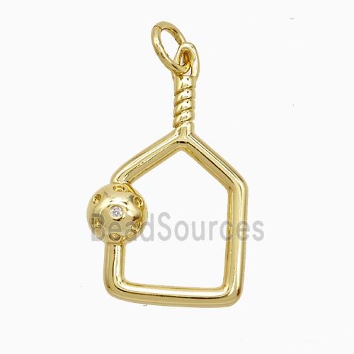 Pickleball Paddle Charms Copper Pendant Pave Zirconia Sport Gold Plated
