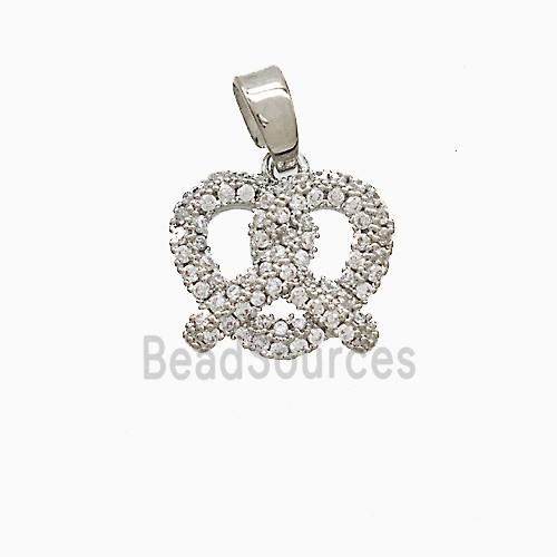 Copper Pretzel Heart Pendant Pave Zirconia Platinum Plated