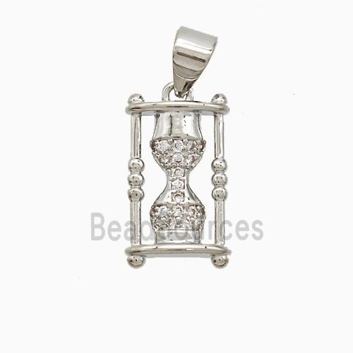 Copper Hourglass Pendant Pave Zirconia Platinum Plated
