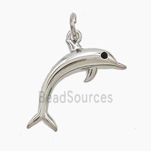 Copper Dolphin Pendant Pave Zirconia Platinum Plated