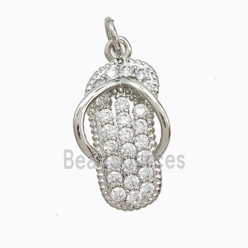 Copper Slipper Pendant Pave Zirconia Shoe Platinum Plated