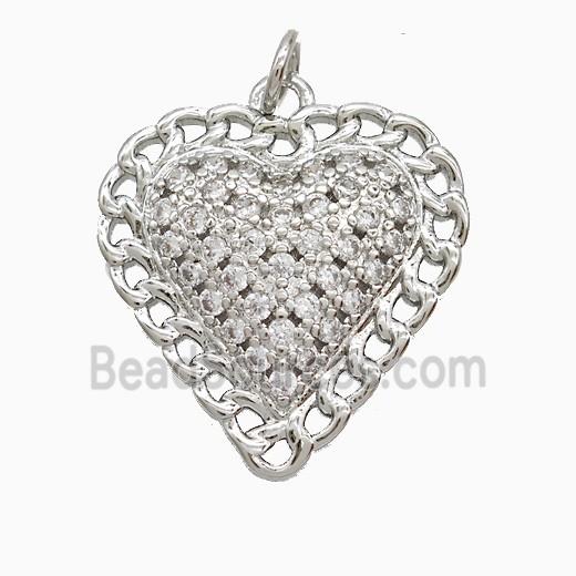 Copper Heart Pendant Pave Zirconia Platinum Plated