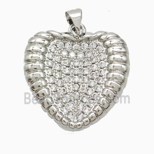 Copper Heart Pendant Pave Zirconia Platinum Plated