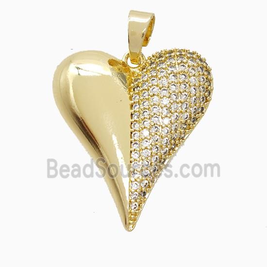 Copper Heart Pendant Pave Zirconia Gold Plated
