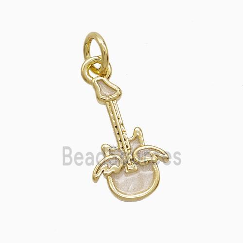 Copper Guitar Pendant White Enamel Gold Plated
