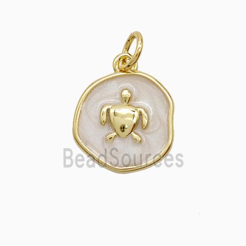Copper Tortoise Pendant White Painted Gold Plated