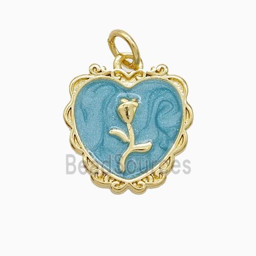 Copper Flower Heart Pendant Blue Painted Gold Plated