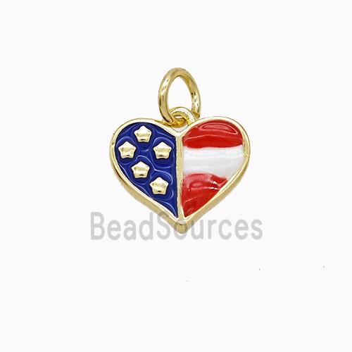 American Flag Charms Copper Heart Pendant Enamel Gold Plated