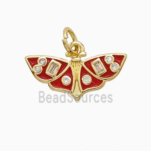Copper Bat Charms Pendant Pave Zirconia Red Enamel Birds Gold Plated